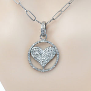 Pave Diamond Round Diamond Circle Heart Pendant, (DPS-120)