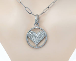 Pave Diamond Round Diamond Circle Heart Pendant, (DPS-120)