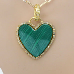 Pave Diamond and Malachite Heart Pendant, (DPS-187)