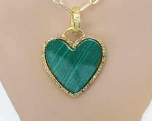 Pave Diamond and Malachite Heart Pendant, (DPS-187)