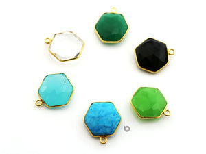 Gold Plated Faceted Hexagon Bezel, 15 mm, Multiple Colors, (BZC-9025-GNX-MD) - Beadspoint