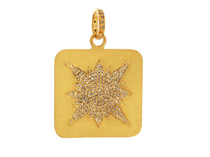 Pave Diamond Starburst Square Medallion Pendant, (DPL-2413)