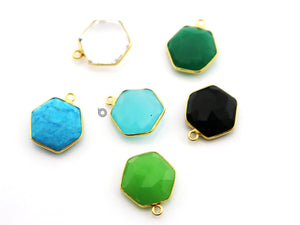 Gold Plated Faceted Hexagon Bezel, 15 mm, Multiple Colors, (BZC-9025-GNX-MD) - Beadspoint