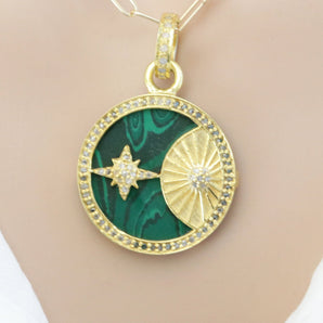 Pave Diamond and Malachite Sun and Star Pendant, (DPS-188)