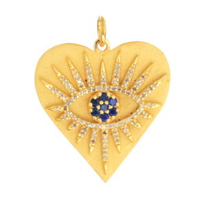 Pave Diamond Evil Eye Heart Pendant with Blue Sapphire, (DPL-2408)