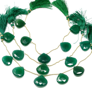 Green Onyx Faceted Heart Drops, 19-20 mm, Rich Color, Onyx Gemstone Beads, (GNx-HRT-19-20)(232)