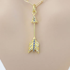 Pave Diamond Small Arrow Pendant w/ Blue Sapphire, (DPS-193)
