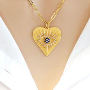 Pave Diamond Evil Eye Heart Pendant with Blue Sapphire, (DPL-2408)