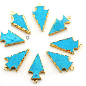 Gold ElectroPlated Turquoise Faceted Arrowhead Shape Bezel, 24x15 mm, (BZC-9026-TRQ-SM) - Beadspoint