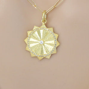 Pave Diamond Small Fluted Sun Medallion Pendant, (DPS-194)