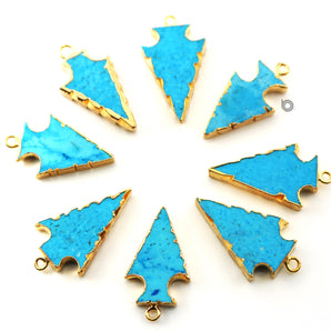 Gold ElectroPlated Turquoise Faceted Arrowhead Shape Bezel, 24x15 mm, (BZC-9026-TRQ-SM) - Beadspoint