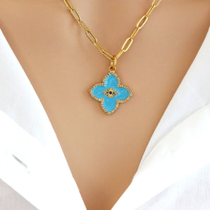 Pave Diamond Small Marquis Eye Clover Pendant, (DPS-106)