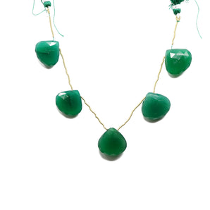 Green Onyx Faceted Heart Drops, 19-20 mm, Rich Color, Onyx Gemstone Beads, (GNx-HRT-19-20)(232)