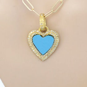 Pave Diamond Turquoise Love Heart Pendant, (DPS-199)