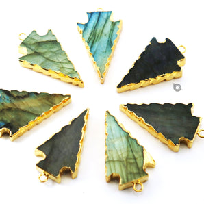 Gold ElectroPlated Labradorite Arrowhead Shape Bezel, 33x20 mm, (BZC-9026-LAB) - Beadspoint