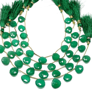 Green Onyx Faceted Heart Drops, 11-12 mm, Rich Color, Onyx Gemstone Beads, (GNx-HRT-11-12)(233)