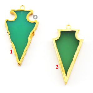 Gold ElectroPlated Green Chalcedony Arrowhead Shape Bezel, 33X17 mm, (BZC-9026-GCL) - Beadspoint