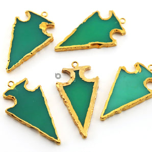 Gold ElectroPlated Green Chalcedony Arrowhead Shape Bezel, 33X17 mm, (BZC-9026-GCL) - Beadspoint