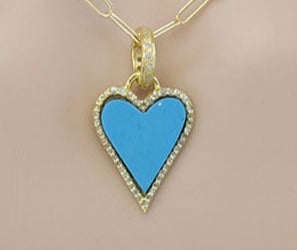 Pave Diamond Turquoise Love Heart Pendant, (DPS-201)