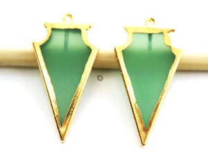 Gold ElectroPlated Green Chalcedony Arrowhead Shape Bezel, 33X17 mm, (BZC-9026-GCL) - Beadspoint