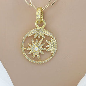 Pave Diamond  Circle Starburst Medallion Pendant, (DPM-1235)