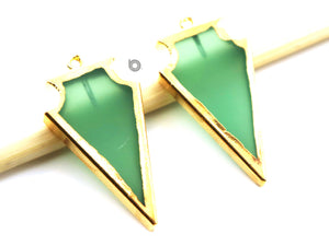 Gold ElectroPlated Green Chalcedony Arrowhead Shape Bezel, 33X17 mm, (BZC-9026-GCL) - Beadspoint