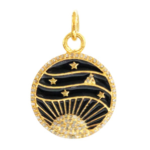 Pave Diamond Enamel Rising Sun and Star Pendant, (DPS-107)