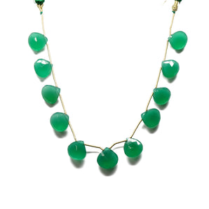 Green Onyx Faceted Heart Drops, 11-12 mm, Rich Color, Onyx Gemstone Beads, (GNx-HRT-11-12)(233)