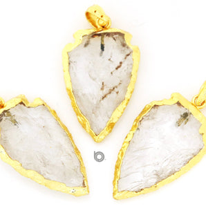 Gold ElectroPlated Rock Crystal Faceted Arrowhead Shape Bezel, 35-40 mm, (BZC-9027-CRY) - Beadspoint