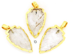 Gold ElectroPlated Rock Crystal Faceted Arrowhead Shape Bezel, 35-40 mm, (BZC-9027-CRY) - Beadspoint