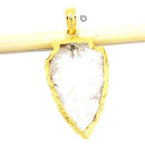Gold ElectroPlated Rock Crystal Faceted Arrowhead Shape Bezel, 35-40 mm, (BZC-9027-CRY) - Beadspoint