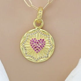 Pave Diamond & Ruby Heart Love Medallion,  (DPM-1237)