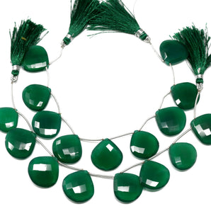 Green Onyx Faceted Heart Drops, 20-22 mm, Rich Color, Onyx Gemstone Beads, (GNx-HRT-20-22)(234)