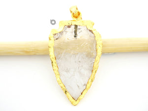 Gold ElectroPlated Rock Crystal Faceted Arrowhead Shape Bezel, 35-40 mm, (BZC-9027-CRY) - Beadspoint
