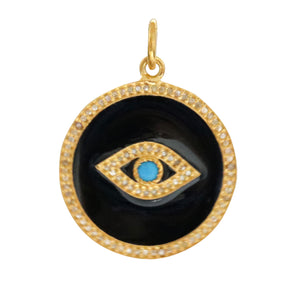 Pave Diamond Enamel Evil Eye Disc Pendant, Evil Eye Pendant, (DEM-4088)