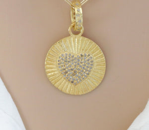 Pave Diamond  Medium Fluted Heart Medallion, (DPM-1242)