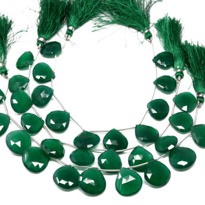 Green Onyx Faceted Heart Drops, 17-18 mm, Rich Color, Onyx Gemstone Beads, (GNx-HRT-17-18)(235)