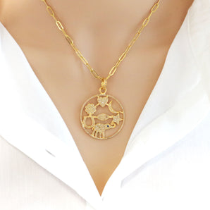 Pave Diamond Good Luck Circle Pendant, (DPL-2412)