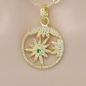 Pave Diamond With Emerald Flower Pendant, (DPM-1248)