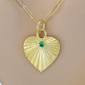 Pave Diamond & Emerald Fluted Heart Pendant, (DPM-1250)