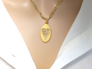 Pave Diamond Oval Heart Medallion Pendant, Heart Pendant, (DPS-111)