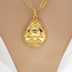 Pave Diamond Baby Laughing Buddha Pendant, Sitting Buddha Pendant, (DPS-110)