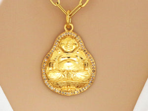 Pave Diamond Baby Laughing Buddha Pendant, Sitting Buddha Pendant, (DPS-110)