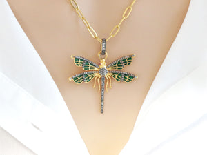 Pave Diamond Rare Dragonfly Pendant, (DPL-2411)