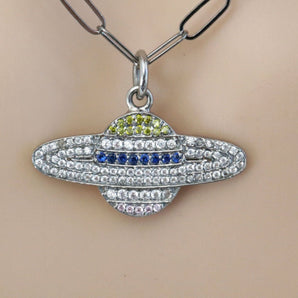 Pave Diamond Saturn, Celestial Solar Pendant, (DPM-1257)