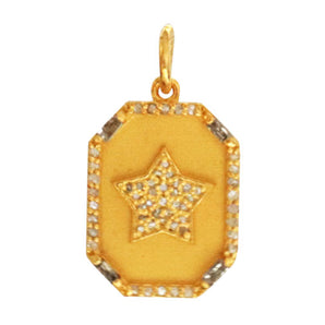 Pave Diamond Heart/Star Medallion Tag Pendant, Heart/Star Pendant, (DPS-109)