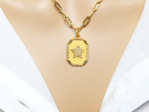 Pave Diamond Heart/Star Medallion Tag Pendant, Heart/Star Pendant, (DPS-109)