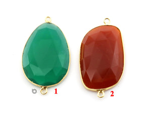 Gold Plated Faceted Oval Shape Bezel Connector, 20x30 mm, Multiple Colors, (BZC-9035-GNX) - Beadspoint