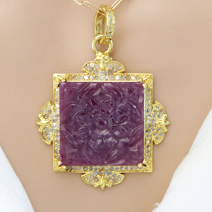 Pave Diamond Ruby Heart Carving Pendant, (DPL-2494)