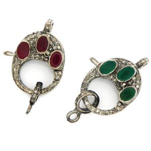 Pave Diamond Clasp w/Precious stones, (DC-109) - Beadspoint